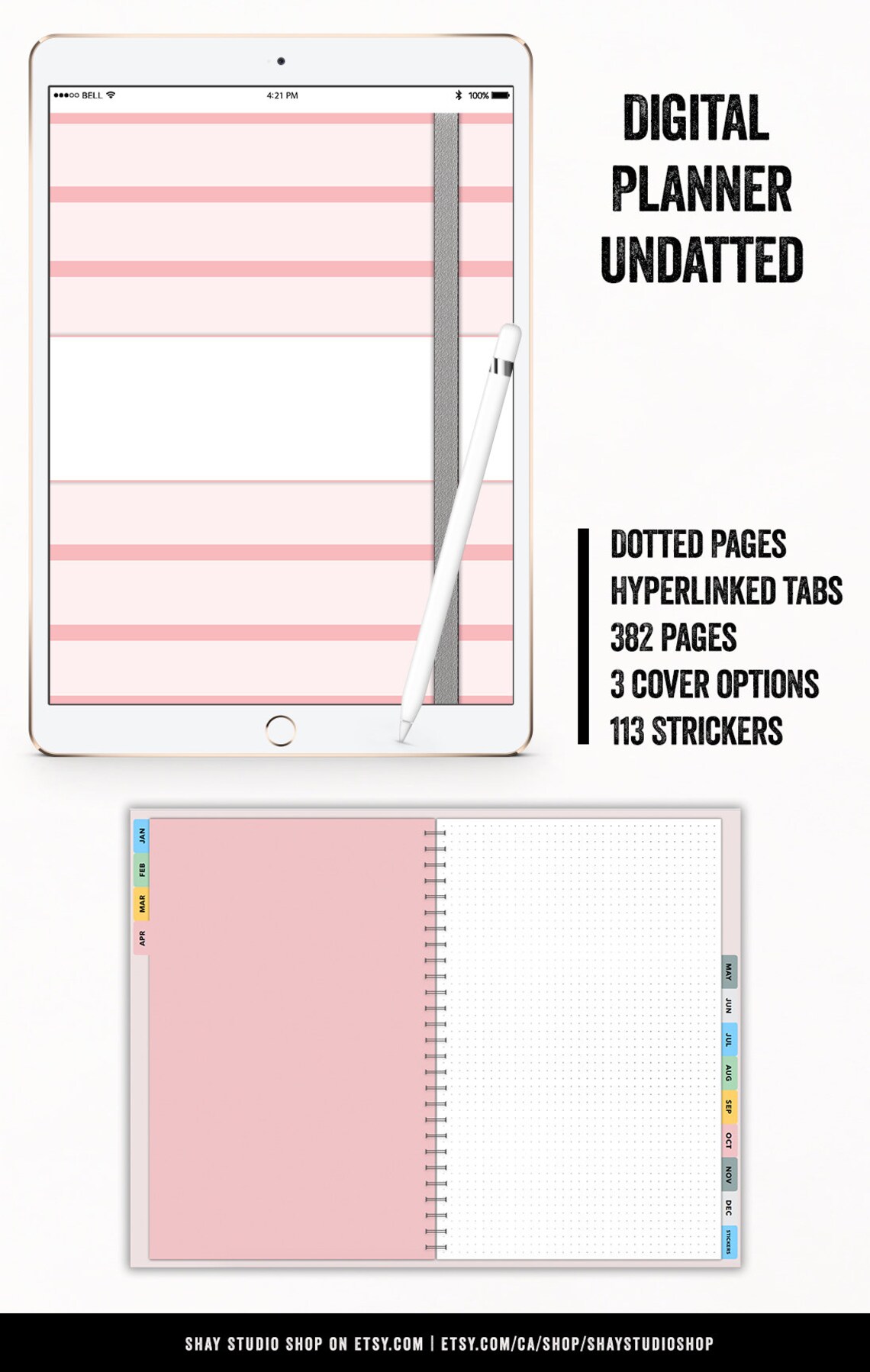 Pink Digital Planner Digital planner Undated IPad pro Etsy