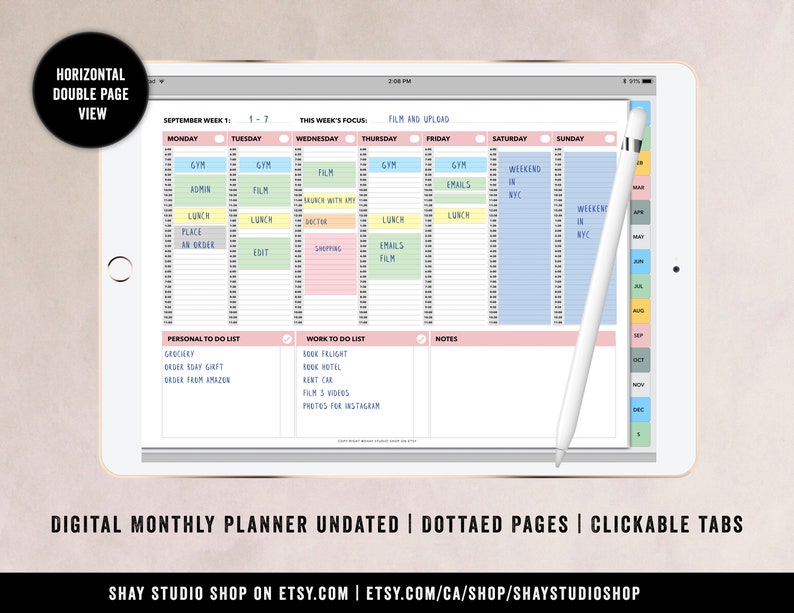 Pink Digital Planner Digital Planner Undated iPad Pro Etsy Canada