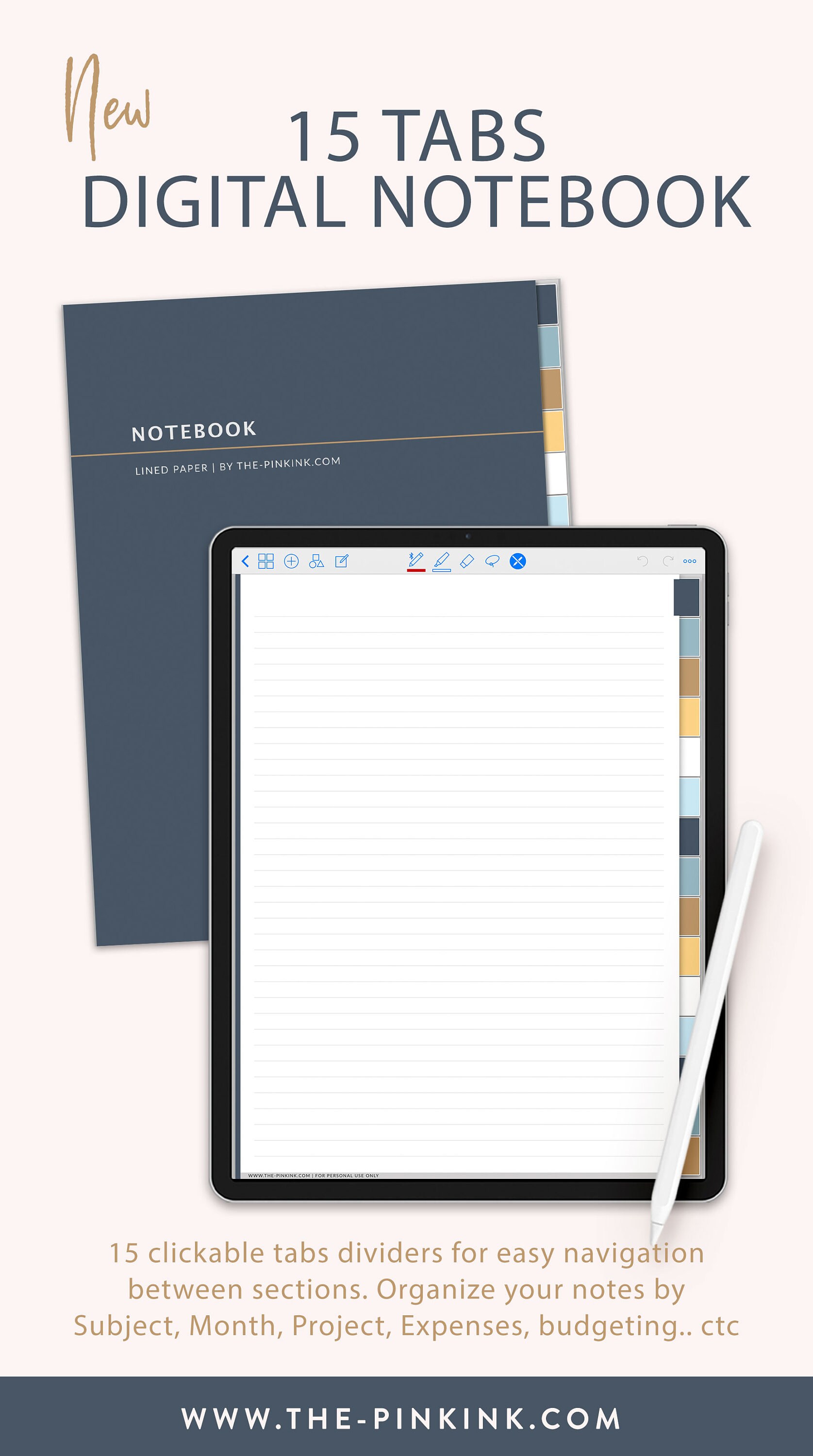 Carnet numérique, carnet mignon, notes numériques, carnet Goodnotes,  notabilité, journal numérique, iPad Pro, couverture Goodnotes, carnet ligné  -  France