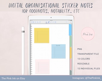 Digital Note Stickers, Lined notes organization, Stickers Pack, iPad Tablet GoodNotes Notability Sticky Notes, Transparent, Instant Download