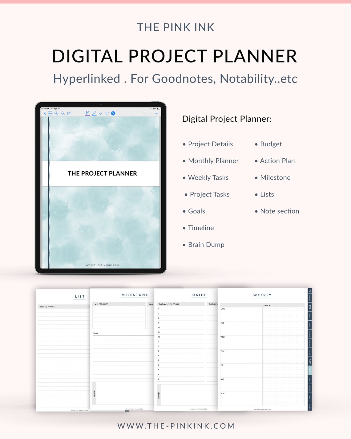 Digital Project Planner Productivity Planner Work Planner Goal Planner ...