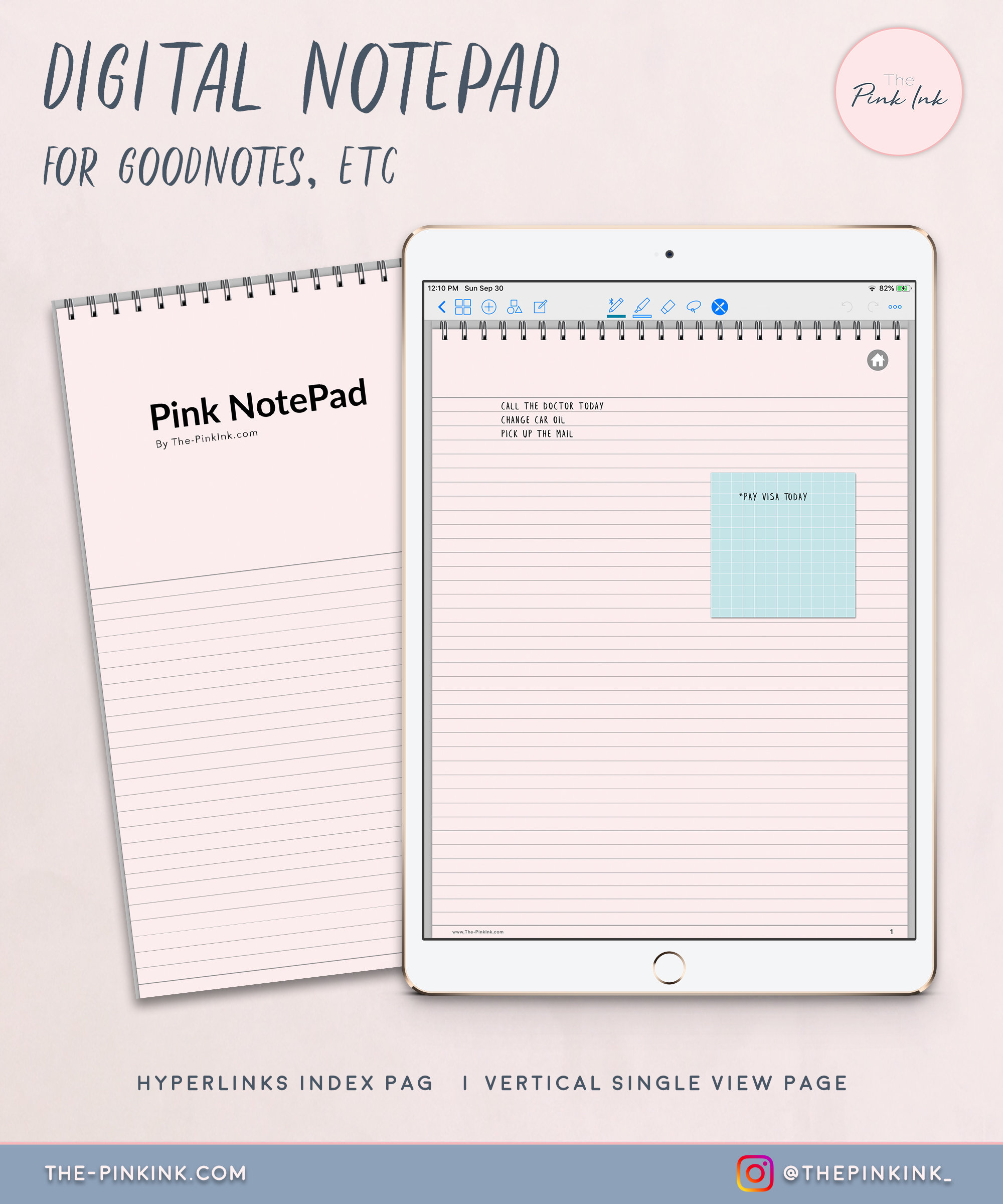 Digital NotePad Pink paper lined Note Pad Digital Notebook Etsy