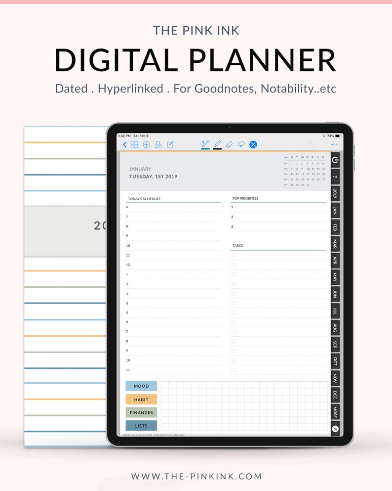 photograph relating to Digital Day Planner named 2019 Dated Electronic Day-to-day planner, Weekly Planner, Every month planner for Goodnotes, back links tabs planner, Digi Bujo, Prompt Down load