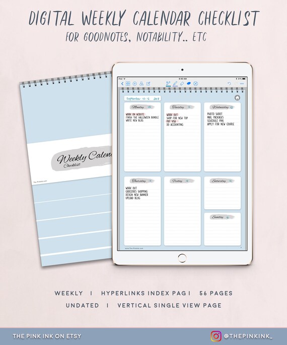 Digital Weekly Calendar Checklist Weekly Planner Undated Etsy Digital Weekly Calendar Checklist Weekly Planner Undated Etsy