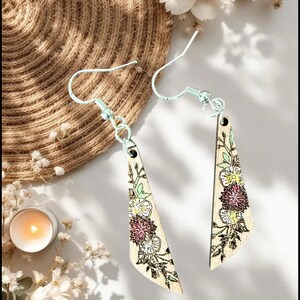 Boho Wooden Earrings – Hand-Painted Floral Botanical Lightweight Jewelry