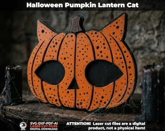 Halloween Pumpkin Lantern SVG Laser Cut Files | Glowforge files | Jack o Lantern dxf | Layered Wall Decor | Halloween cat