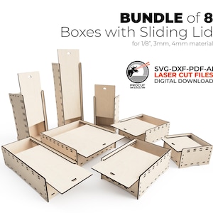 Laser Cut Box with Sliding Lid SVG Files Bundle, 8 Templates for Storage, Keepsake & Gifts (Glowforge, SVG, DXF)