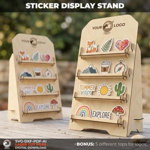 Sticker Display Stand SVG Laser Cut Files | Earring Card Display Stand | Glowforge files | Craft Show Retail Rack DXF