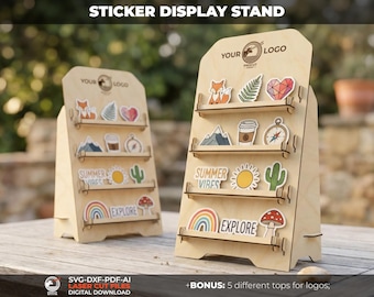 Sticker Display Stand SVG Laser Cut Files | Earring Card Display Stand | Glowforge files | Craft Show Retail Rack DXF