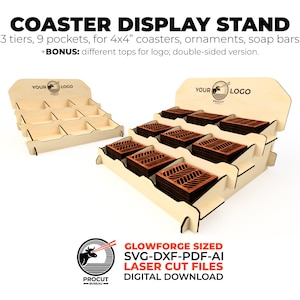 Onderzetter displaystandaard SVG lasergesneden bestanden | Aanrecht plank zeep display Glowforge-vijlen | Craft Show Vendor Display dxf | Verhoger voor detailhandel: