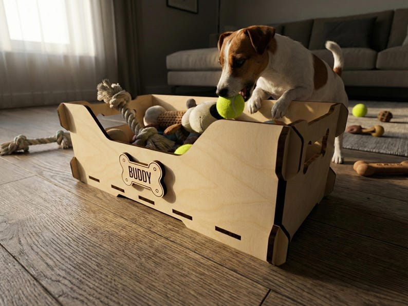 SVG Files for Laser Cutting - Dog Toy Box with Customizable Text