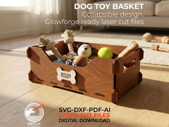 Dog Toy Basket SVG Laser Cut Files | Collapsible Pet Storage Box Glowforge Files | Dog Toy Box Laser Files (Digital Download)