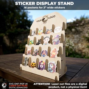 Aufkleber Anzeige SVG Laser geschnitten Dateien | svg Dateien für Sticker Stand | Craft Fair Vendor Display Glowforge Dateien | Aufkleber Halter dxf