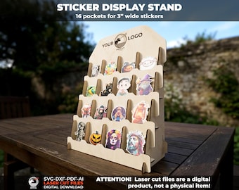 Sticker Display SVG Laser Cut Files | svg Files for Sticker Stand | Craft Fair Vendor Display Glowforge Files | Sticker Holder dxf