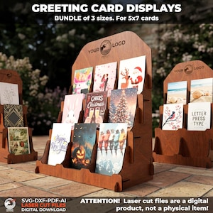 Pliki SVG do wycinania laserowego kartek okolicznościowych | Stojak na pocztówki do wystawy rękodzieła | Stojak na ulotki w formacie SVG | Stojak na broszury