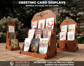 Greeting Card Display SVG laser cut files | Postcard Craft Show Display Stand Glowforge Files | Vendor Display svg | Brochure Holder Rack