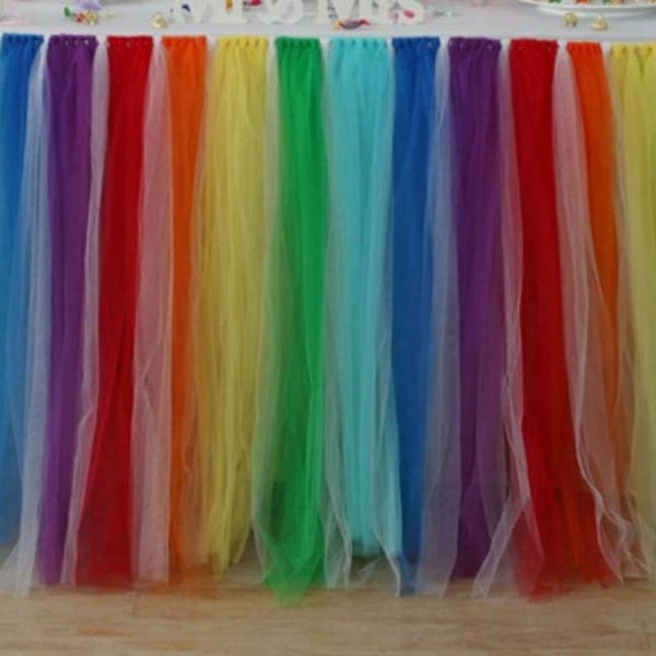 Rainbow tulle table skirt multi-coloured Table tutu Baby shower Birthday party table decor Head table tutu Sweet table tutu skirt hen tutu