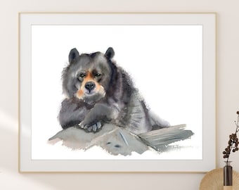 Grizzly Bear Watercolor Painting for Cabin Décor and Woodland Nursery Wall Art Print