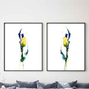 Tulip Abstract Floral Set of 2 Prints, Botanical Watercolor Painting, Abstract Room Wall Art Decor