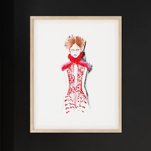 Alexander McQueen Red Dress Fashion Sketch Art Print: Girly Dressing Room Decor