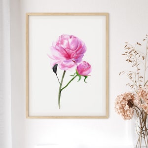 Peony Art Print Watercolor Floral Wall Decor Minimalist Botanical Painting Large Flower Farmhouse Living Room Wall Art