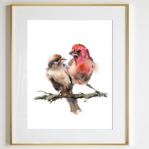 Watercolor Couple Of Birds, Nursery Wall Art Decor, Finch Painting, Two Birds Artwork, Purple Finches Fine Art Print, Bird Lover Gift