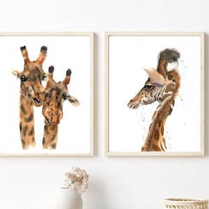 Watercolor Giraffe Prints: Jungle Nursery Safari Wall Art, Set of 2