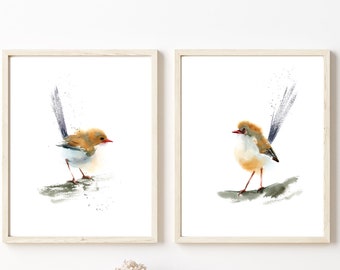 Zaunkönig Kunstdrucke 2er-Set Wandkunst, Aquarell Vogelmalerei minimalistisches Kunstwerk Dekor, Fine Art Vogelliebhaber Geschenk