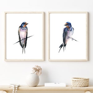 Swallow Art Prints Set of 2 Watercolor Birds, Giclee Print Diptych Wall Art Decor, Colorful Birds Painting, Fine Art by PaintisPassion