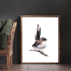 Wren Watercolor Art Print: Minimalist Bird Painting, Nature Home Decor