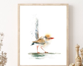 Wren Bird Art Print Minimalist Watercolor Painting, Cute Bird Pastel Color Nursery Wall Art Decor, White Background