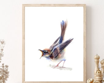 Mockingbird Print, Watercolor Bird Giclee Print, Northern Mockingbird Painting ,Minimalist Nursery Screaming Bird Wall Decor
