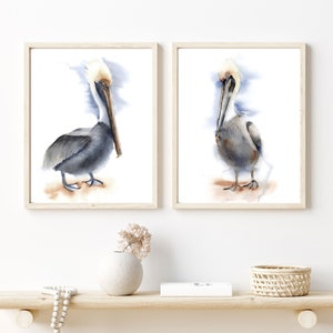 Set Of 2 Pelican Prints, Birds Home Gallery Set, Pelican Giclee Prints, Original Watercolor Painting, Bird Wall Art, Beach House Wall Decor