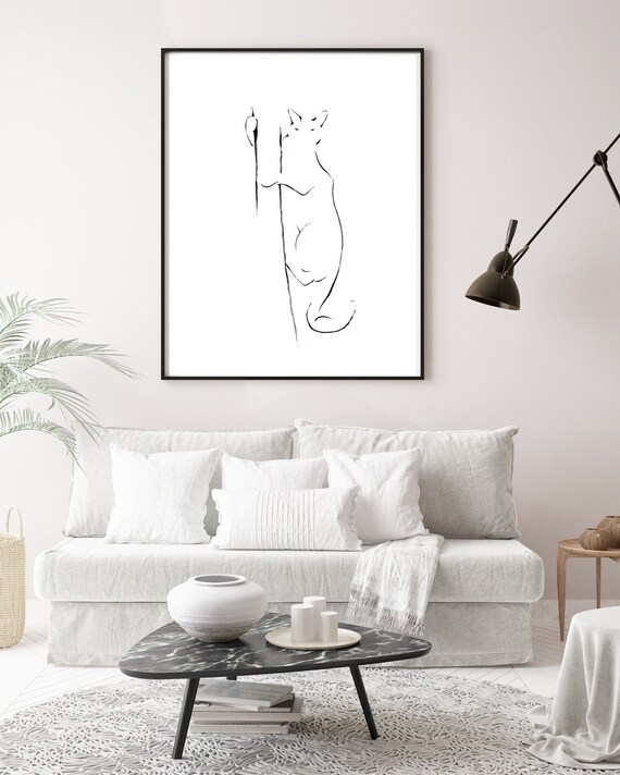 Minimalist Line Art Cat Drawing | Art Board Print