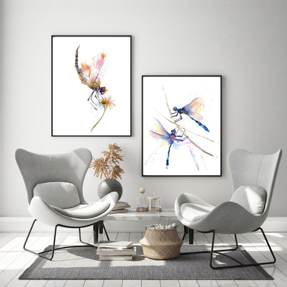 Dragonfly Artworks Set of 2 Art Prints Colorful Dragonfly Etsy