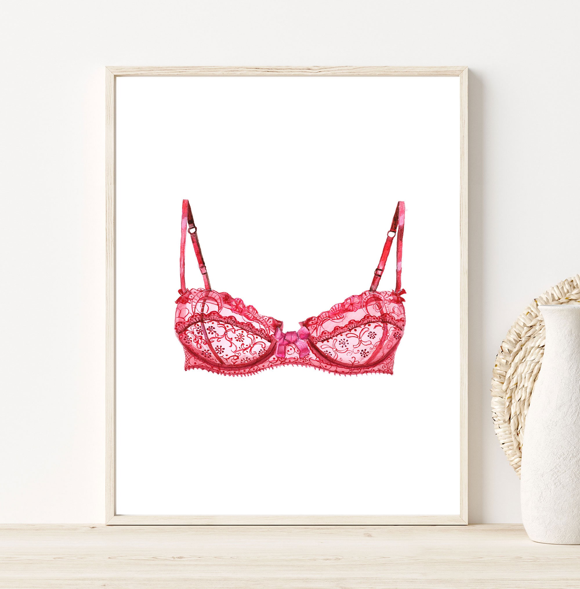 Bra Painting, Lace Bralette Artwork, Lingerie Watercolor Painting, Bra  Illustration, Giclée Print, Wall Hanging Art, Vertical Decor, Gift 