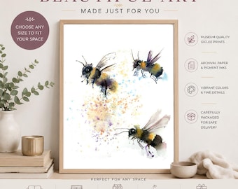 Honey Bee Watercolor Giclée Print: Impressionist Insect Wall Art