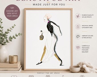 Fashion Sketch Art Print, Couture Dress Illustration, Chic Dressing Room Decor