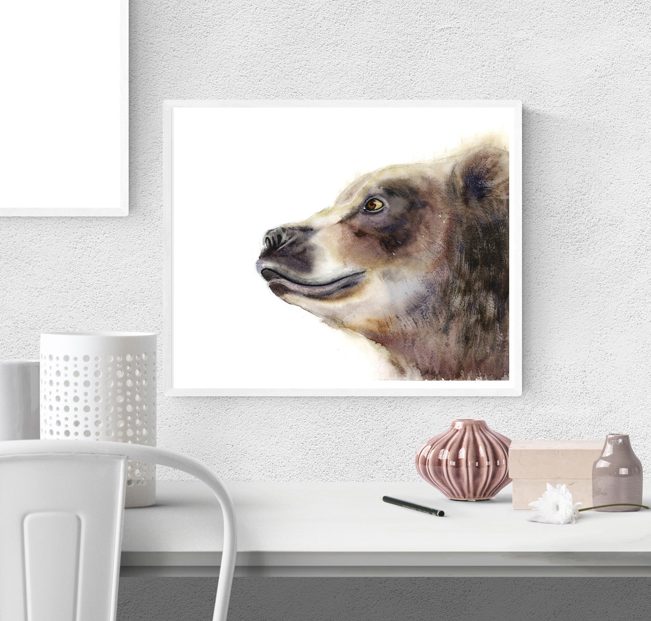 Grizzly Bear horizontal print Woodland Animal art realistic | Etsy