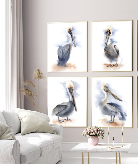 Brown Pelican Prints Set: Watercolor Giclée Wall Art