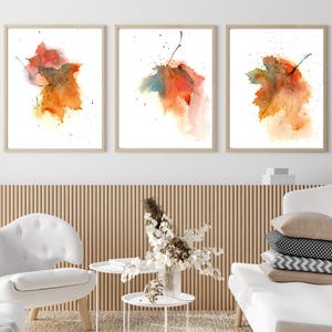 Fall Leaves Watercolor Art Prints: Burnt Orange Home Gallery Set