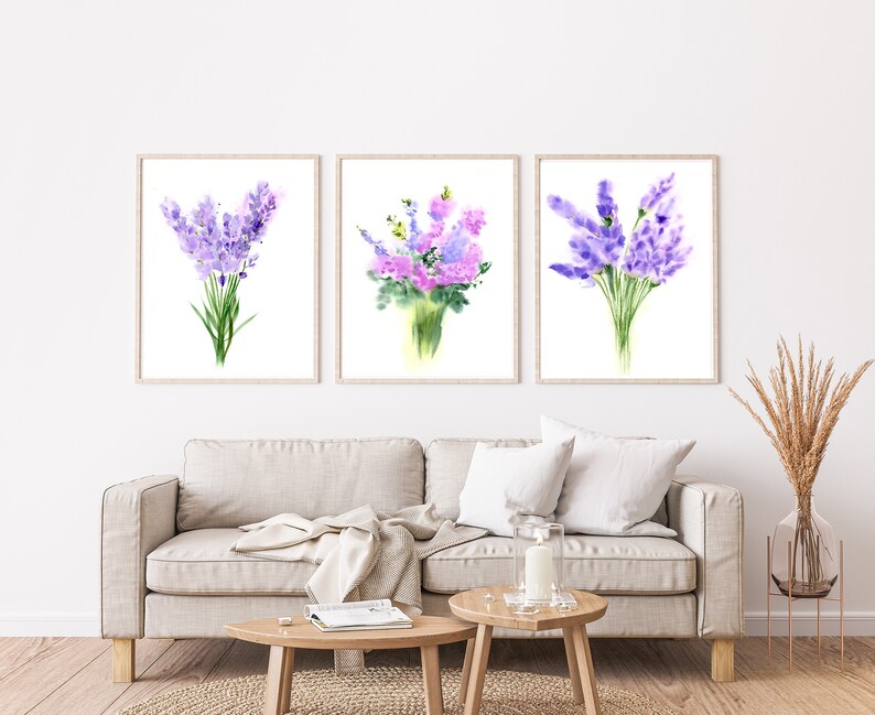 Lilac art print wall decor Set of 3 poster Minimalist Etsy