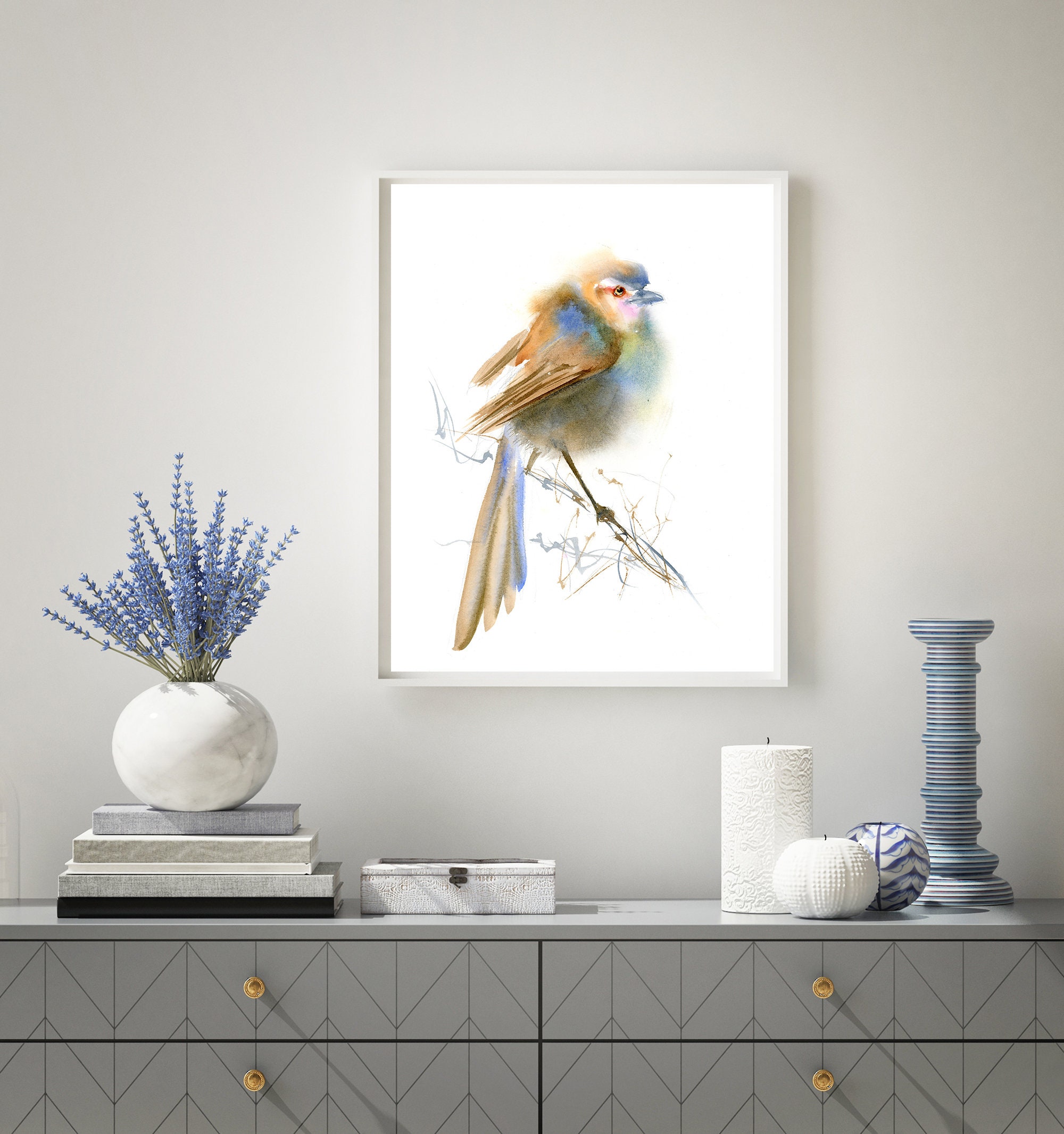 Nightingale print art Watercolor bird Artwork painting poster | Etsy