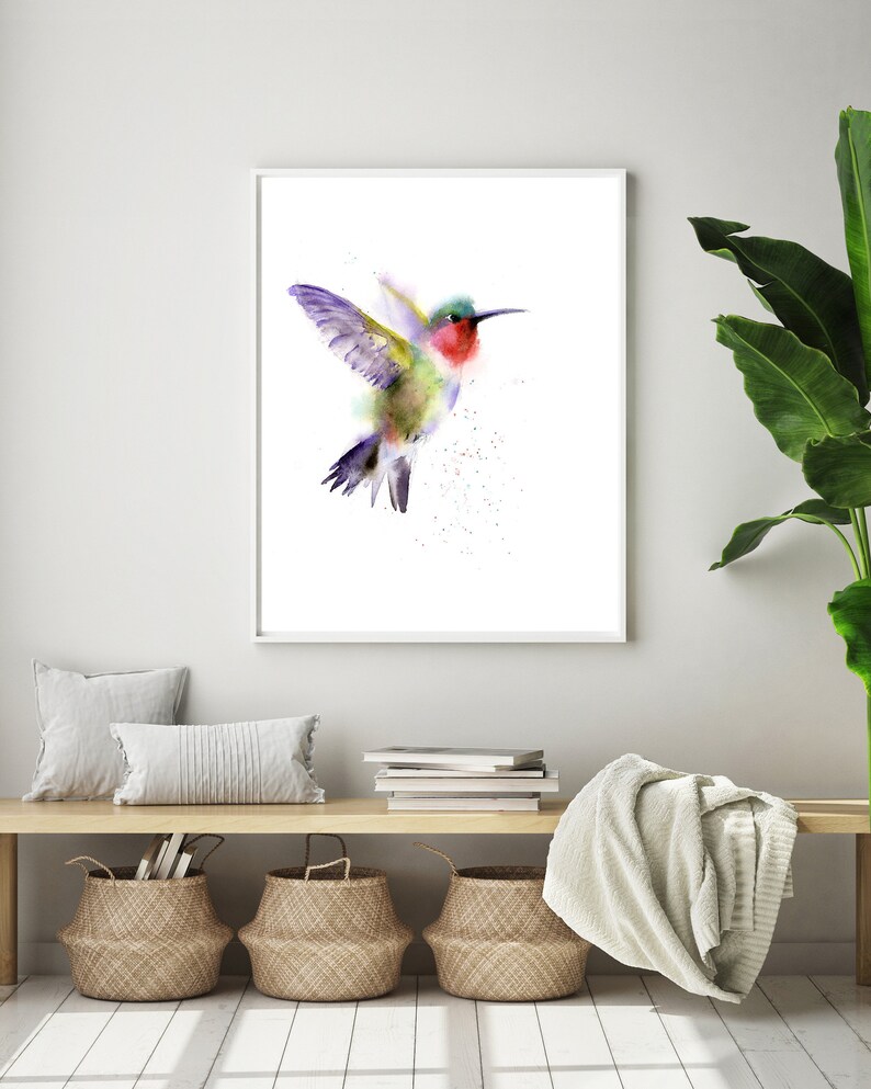 Set of flying hummingbirds with flowers art prints Flying | Etsy