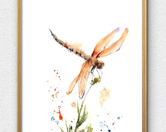 トンボとてんとう虫の水彩画アートプリント - Etsy 日本