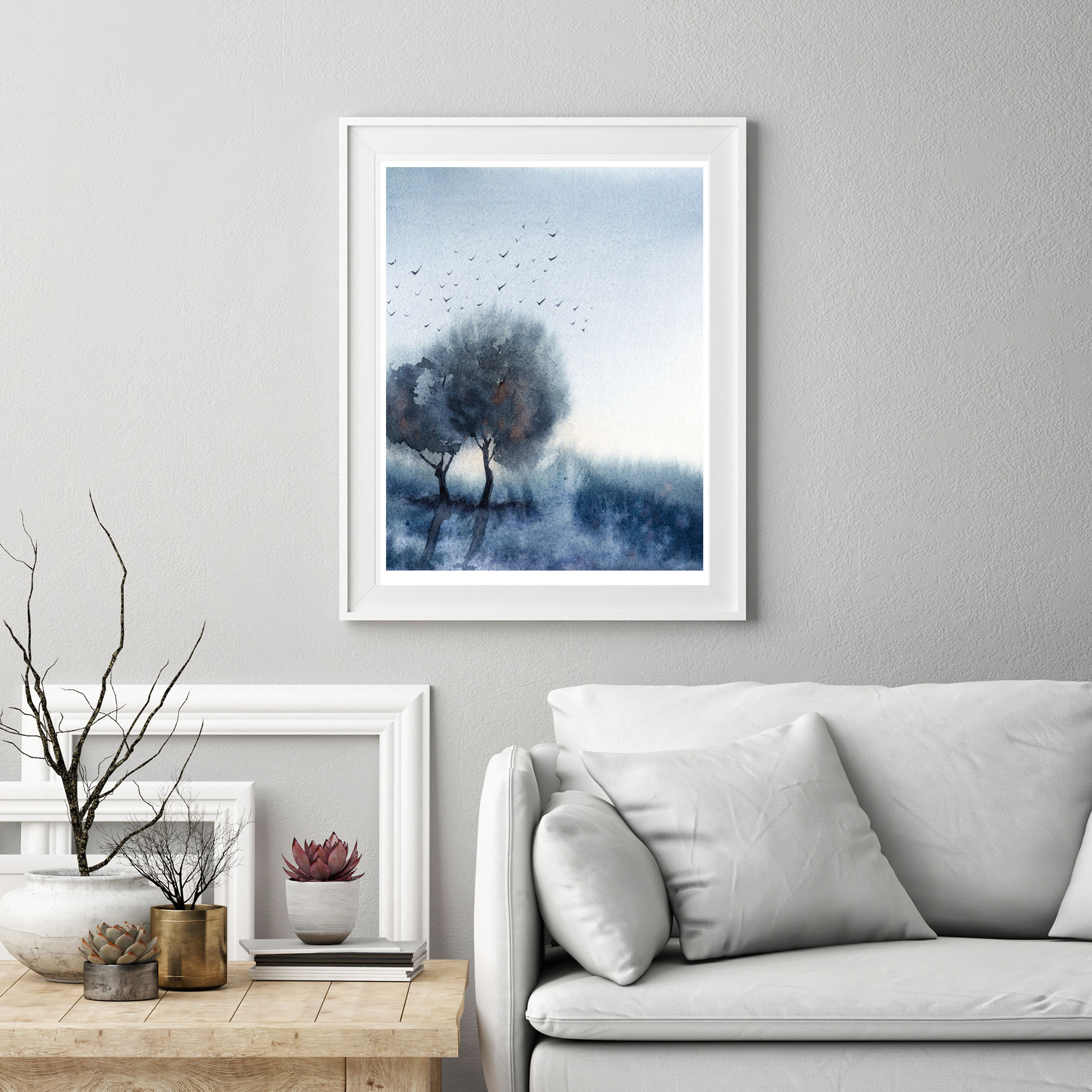 Dark Blue Wall Art Print Watercolor Monochrome Abstract Art Etsy