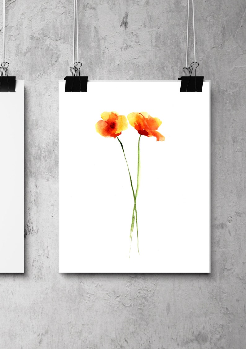Watercolor Wild flower Botanical Home decor Red poppy poster Floral artwork Minimalist Poppies set of 2 prints Wall art decor