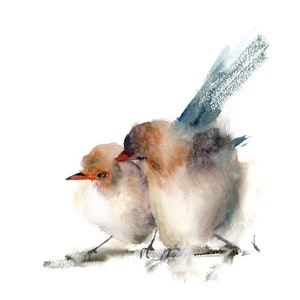 Love Birds Wall Art Print, Watercolor Wren Painting, Wren Giclee Print, Pair Of Birds Artwork, Bedroom Wall Art