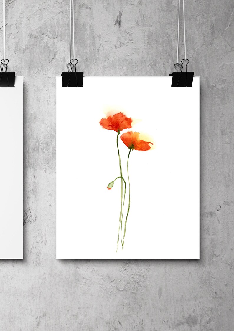 Watercolor Wild flower Botanical Home decor Red poppy poster Floral artwork Minimalist Poppies set of 2 prints Wall art decor
