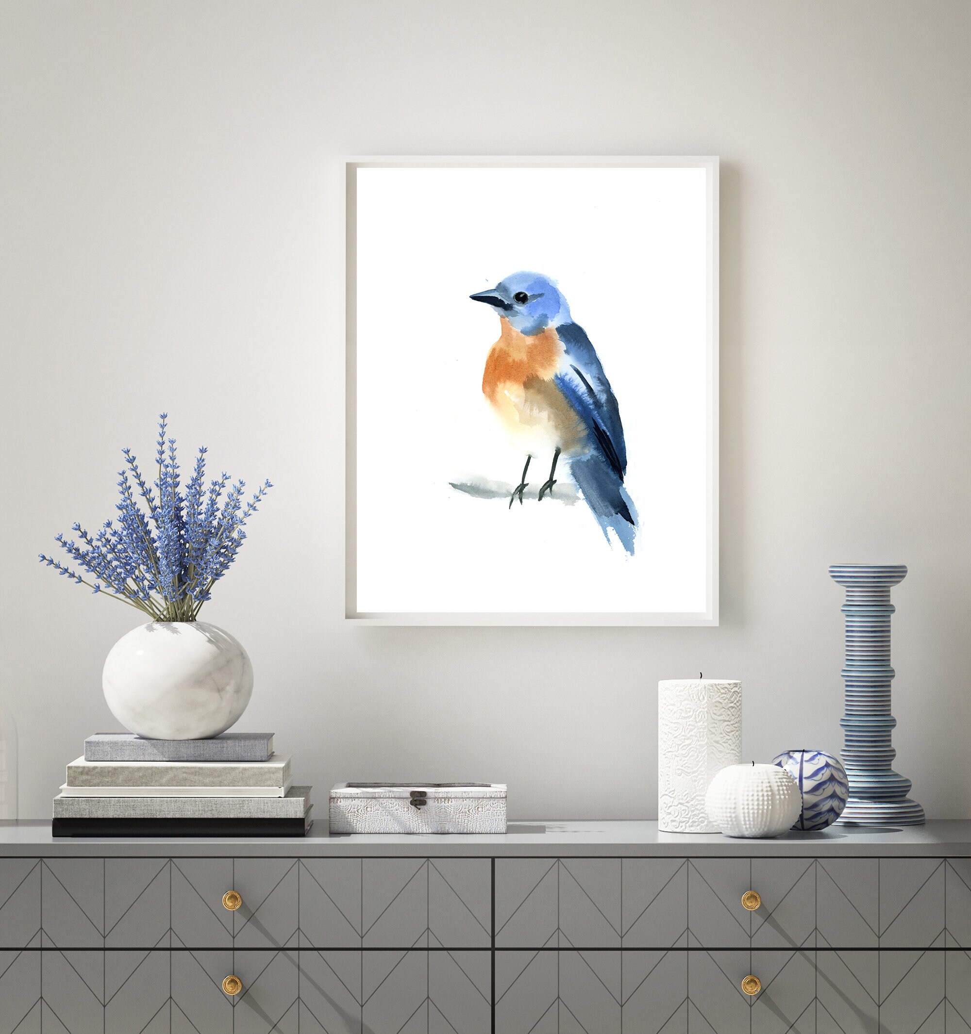 Eastern bluebird Minimalist Print wall art decor Watercolor | Etsy